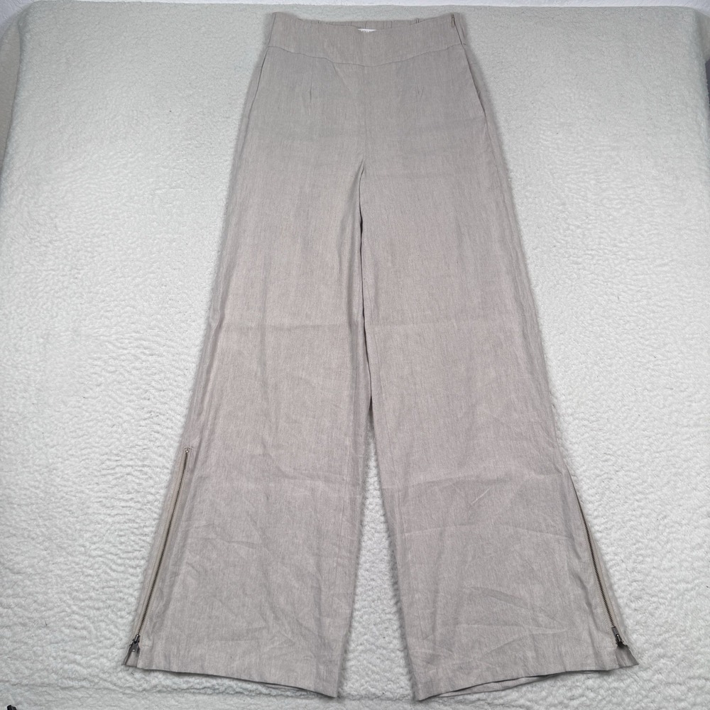 Elaine Kim Pants Sz Small Wide Leg High Rise Linen Rayon Blend Zip Ankle Pockets